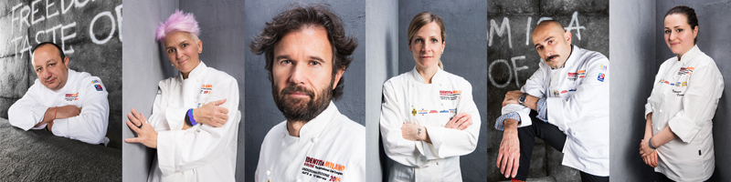 Giuria italiana S.Pellegrino Young Chef 2018: Cristina Bowerman, Caterina Ceraudo, Loretta Fanella, Anthony Genovese, Davide Oldani, Ciccio Sultano